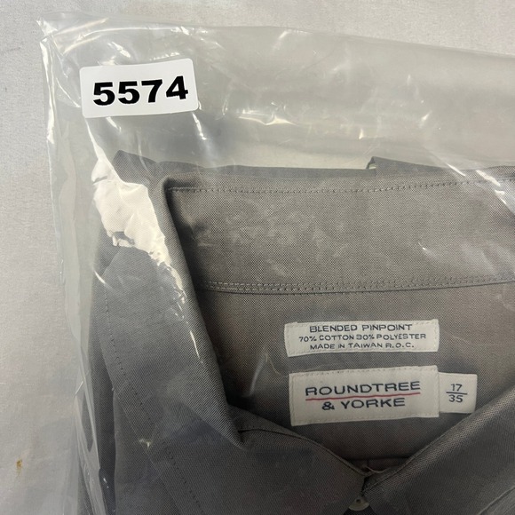 Roundtree & Yorke Dress Shirt Gray Blended Pinpoint Button Down Collar Sz 17 35 - Picture 8 of 9